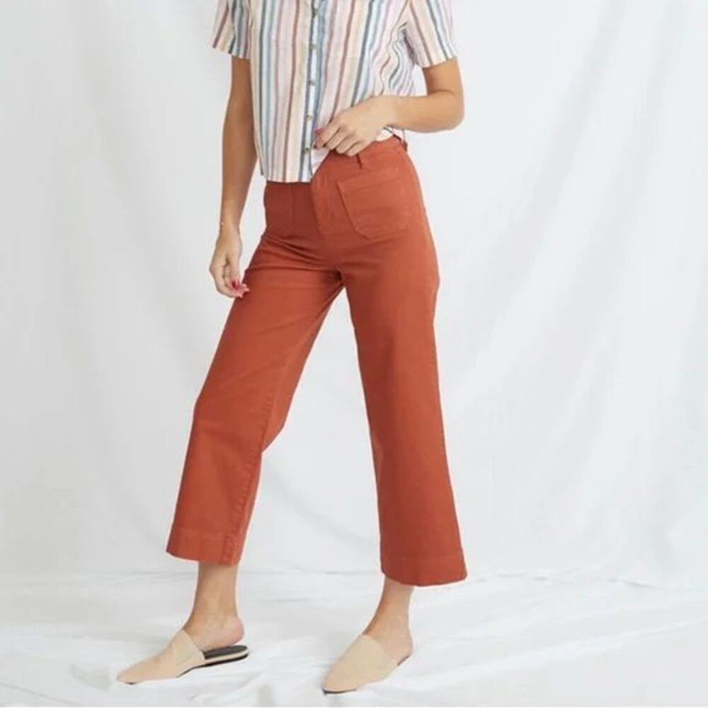Marine Layer Bridget Wide Leg Cropped Pants, Baked Clay - Size 6
